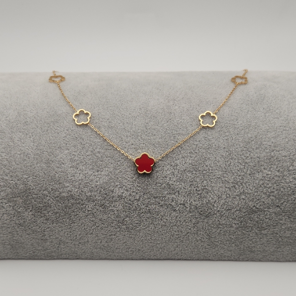Red Floral Necklace 18k Gold Plated Stainless Steel Dainty Necklace Multi Charm